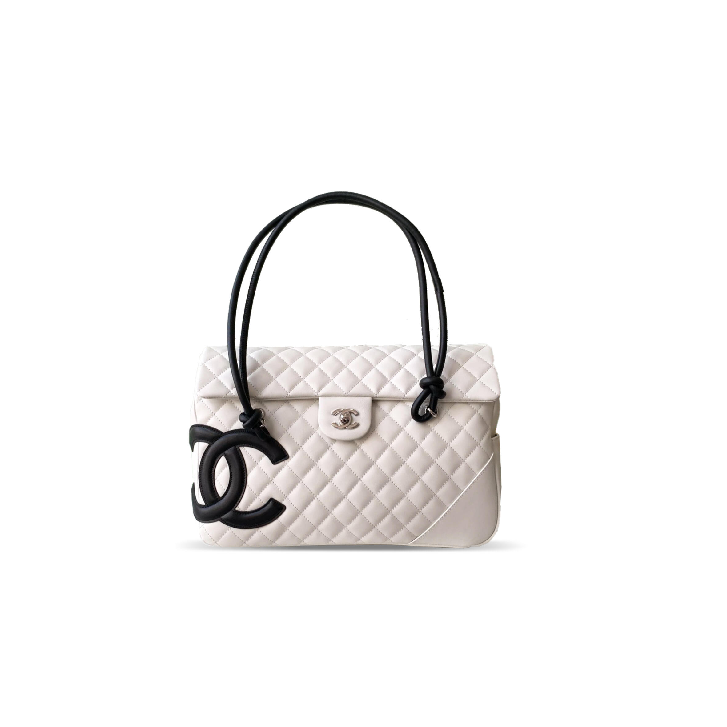 Ch**el calfskin quilted large cambon flap white black (33*24*11cm)